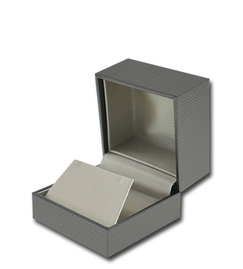Dark grey textured single earring or pendant jewelry box with champagne colored interior