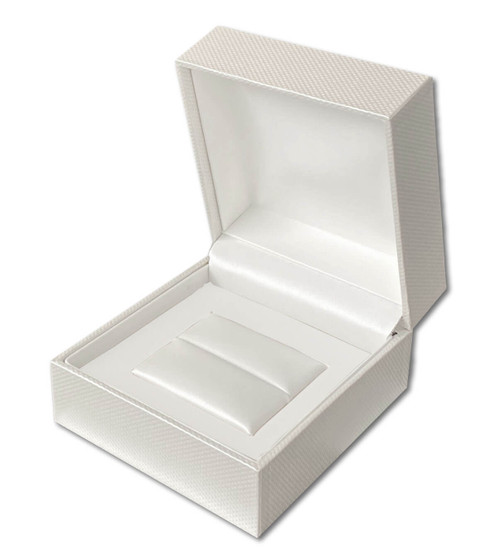 Pearl off-white textured medium single ring jewelry box with matching pearl off-white interior