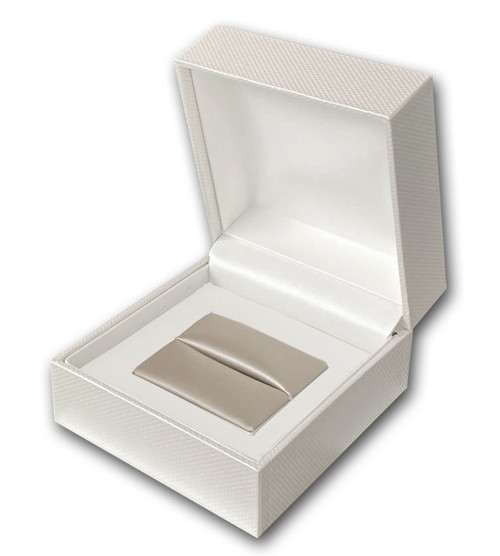 Pearl off-white textured medium single ring jewelry box with champagne interior