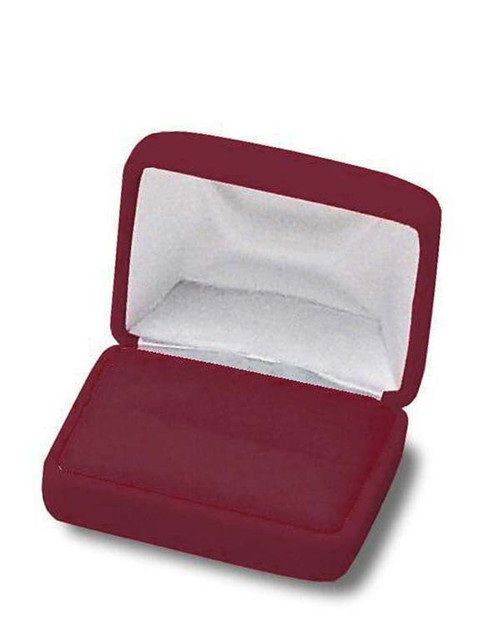 Dior red / burgundy velvet exterior double slot ring box with matching color interior and white satin top puff.