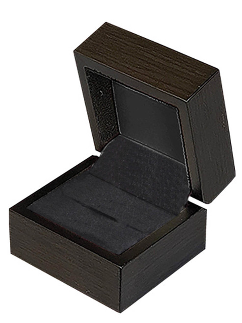 Dark patterned wood medium ring jewelry display or presentation box with light black interior
