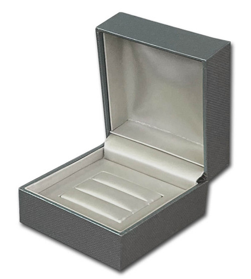 Dark grey textured medium double ring jewelry box with champagne colored interior