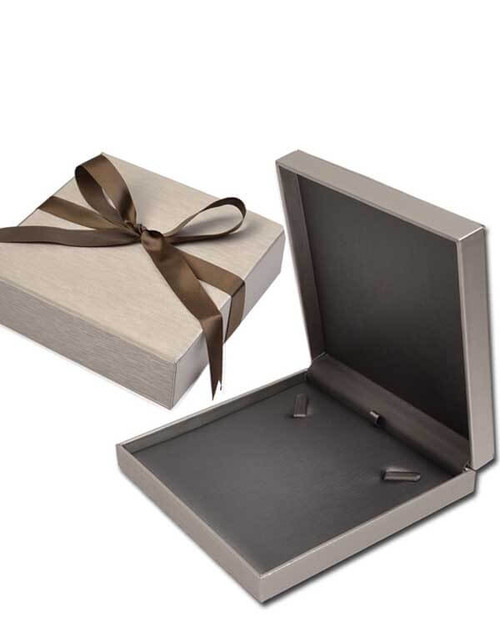 Champagne leatherette necklace jewelry gift and presentation box with 2 PC packer box with olive brown ribbon