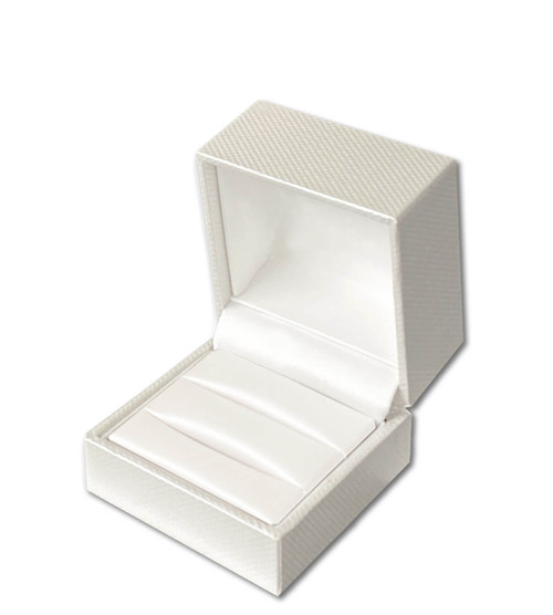 Off-white pearl double ring jewelry box with light matching off-white interior