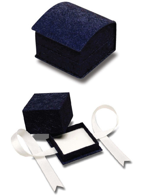 Exterior sparkly blue textured dome top box with 2PC matching packer with satin white ribbon.