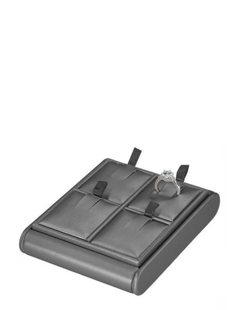 Dark grey palladium linea leatherette 4 hide a tag hook ring curved edge display tray