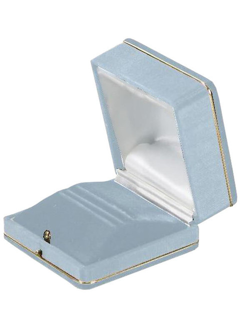 Royal Grey velvet medium double ring jewelry box with matching bengaline, gold trim and gold push button.