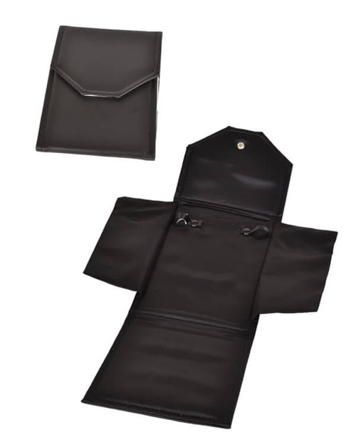 Black leatherette snap button pearl folder with black satin interior