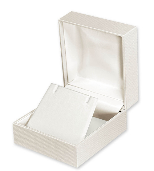 Pearl off-white textured medium earring or pendant jewelry box with matching pearl off-white interior