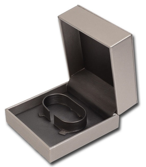 Champagne leatherette bangle or bracelet jewelry gift and presentation box with dark gunmetal interior