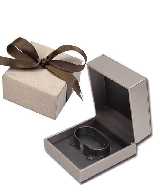 Champagne leatherette bangle or bracelet jewelry gift and presentation box with 2 PC packer box with olive brown ribbon