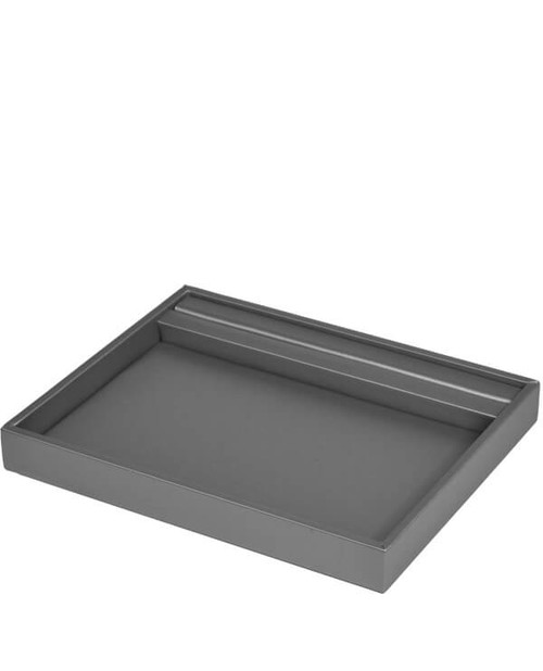 Dark grey palladium leatherette jewelry presentation tray with ring slot