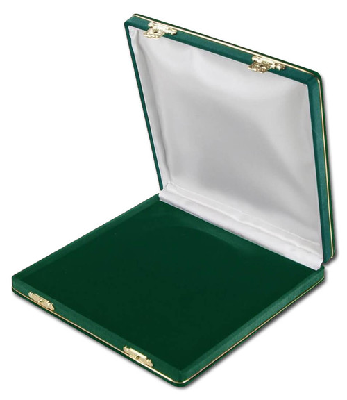 Green velvet large necklace jewelry box with matching bengaline, gold trim and two gold latches