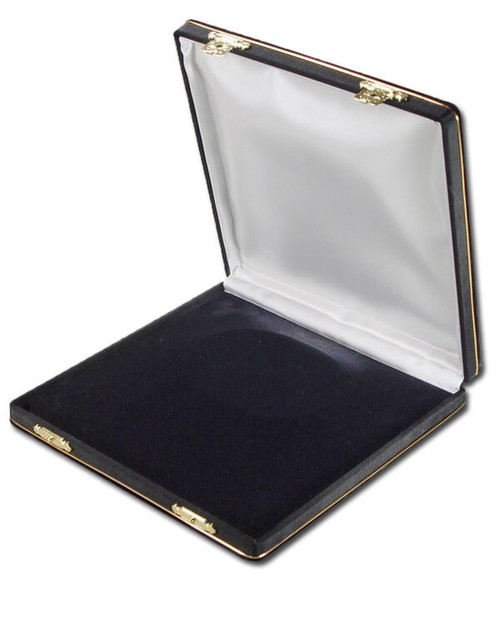 Black velvet large necklace jewelry box with matching bengaline, gold trim and two gold latches