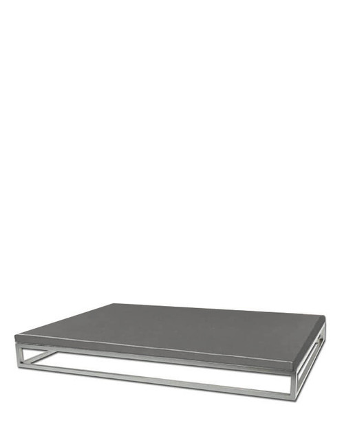 Dark grey palladium leatherette color swatch for large Riser platform stainless steel base