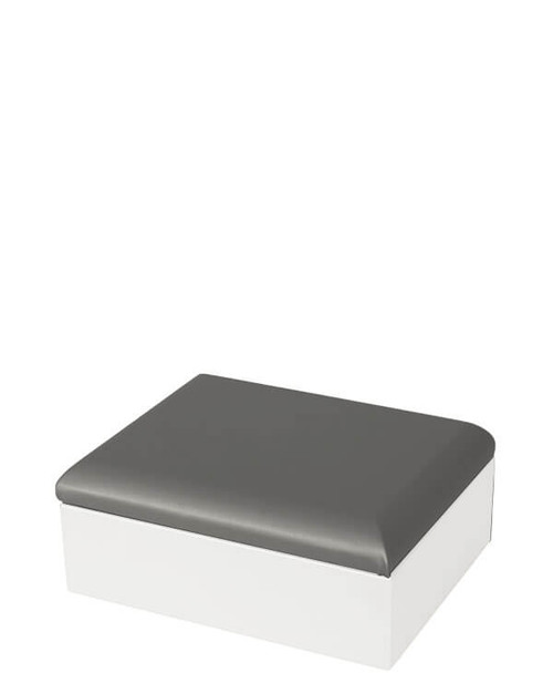 Medium riser platform with dark grey palladium linea leatherette rounded edge top and pearl luna linea base