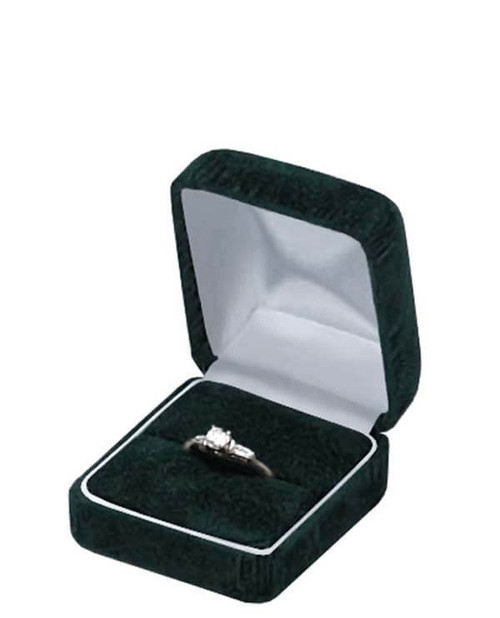 Soft black suede single ring jewelry gift box with matching suede interior.