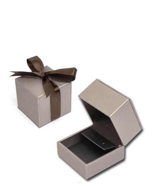 Champagne leatherette small flap earring jewelry gift and presentation box with 2 PC packer box with olive brown ribbon