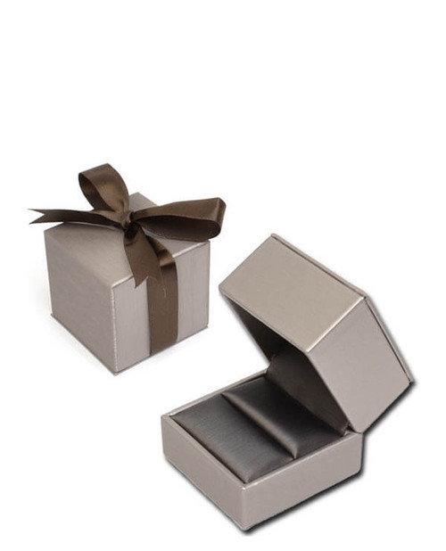 Champagne leatherette ring jewelry gift and presentation box with 2 PC packer box with olive brown ribbon