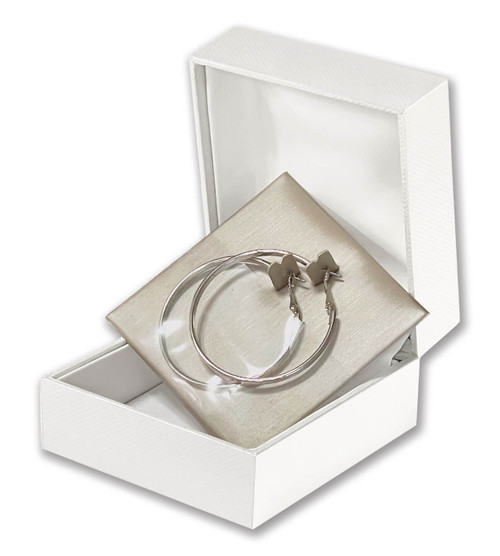 Pearl off-white textured hoop earring jewelry box with champagne interior