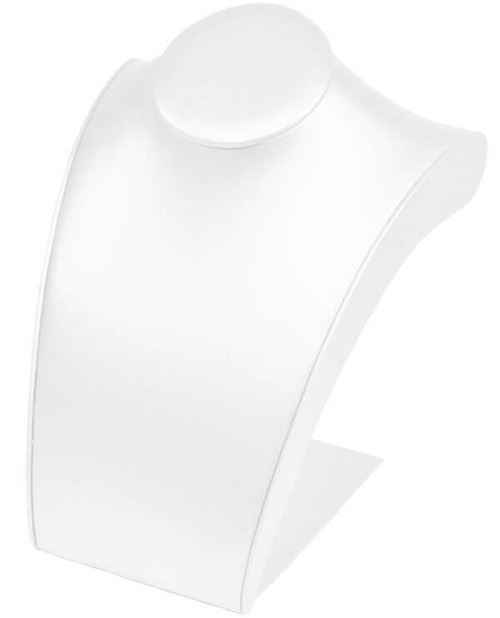 White vienna leatherette extra large curved adjustable neckform with velcro and hooks for securing chains.