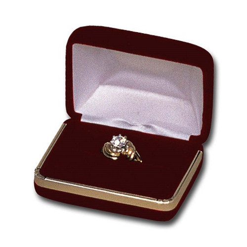 Burgundy Royal grey Gold Rim Velvet Double slot ring jewelry gift box