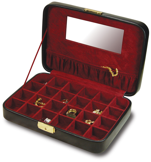 Sectional travel jewelry box with mirror and lock