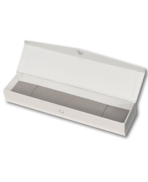 Textured pearl white long bracelet snap button gift box with champagne interior