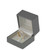 Dark grey textured single hook ring jewelry box with champagne colored interior
