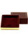 Large square utility or charm jewelry box with burgundy exterior with gold printed rim, gold foil bottom and velvet insert.
