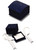 Exterior sparkly blue textured dome top box with 2PC matching packer with satin white ribbon.