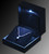 Black leatherette medium earring or pendant box with black suede interior lit up by LED lighting