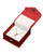 Red paper medium earring or pendant gift box with white interior pad and veil cover. Also includes a snap button close.