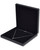 Designer matte black necklace jewelry box exterior with black veltex interior.