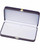 Blue leatherette exterior medium necklace box with white flock interior and gold tooling and latch.