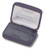 Royal grey velvet exterior double slot ring box with matching color interior and white satin top puff.