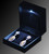 Black leatherette medium t earring box with black suede interior lit up by LED lighting