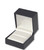 Designer matte black single slot ring jewelry box exterior with pearl off-white leatherette interior.