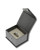 Dark grey textured slot ring jewelry gift box with light champagne interior and snap button closure