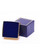 Small square single slot ring jewelry box with blue exterior with gold printed rim, gold foil bottom and velvet insert.