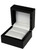 Glossy piano black wood medium single ring jewelry display or presentation box with light pearl off-white interior