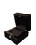 Glossy piano black wood large earring or pendant jewelry display or presentation box with black suede interior and round silver clasp.