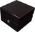 Front facing image of glossy piano black wood jewelry gift or presentation box with round silver clasp