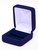 Dark Blue velvet exterior small drop earring box with matching color interior and white satin top puff.