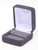 Grey velvet exterior small drop earring box with matching color interior and white satin top puff.