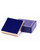 Small square single earring jewelry box with blue exterior with gold printed rim, gold foil bottom and velvet insert.