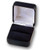 Metal single slot ring box with black leatherette exterior and interior with white satin puff.