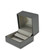 Dark grey textured single flap earring jewelry box with champagne colored interior