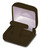 Black velvet exterior T earring box with matching color interior and white satin top puff.