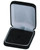 Soft black suede wrapped flat pendant jewelry gift box with matching suede interior.